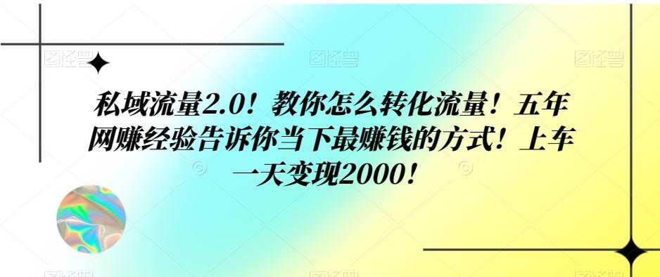 私域流量2.0！教你怎么转化流量！五年网赚经验告诉你当下最赚钱的方式！上车一天变现2000！-翻身站