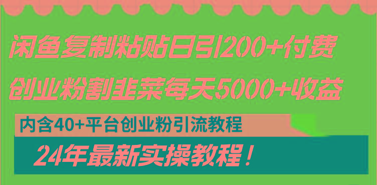 闲鱼复制粘贴日引200+付费创业粉，割韭菜日稳定5000+收益，24年最新教程！-翻身站