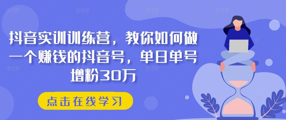 抖音实训训练营，教你如何做一个赚钱的抖音号，单日单号增粉30万-翻身站