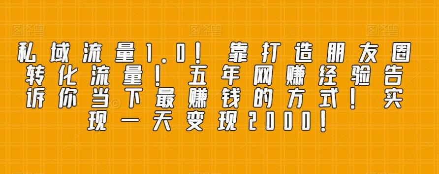 私域流量1.0！靠打造朋友圈转化流量！五年网赚经验告诉你当下最赚钱的方式！实现一天变现2000！-翻身站