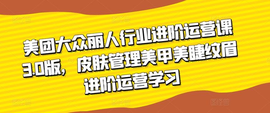 美团大众丽人行业进阶运营课3.0版，皮肤管理美甲美睫纹眉进阶运营学习-翻身站