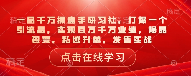 一品千万操盘手研习社，打爆一个引流品，实现百万千万业绩，爆品裂变，私域升单，发售实战-翻身站