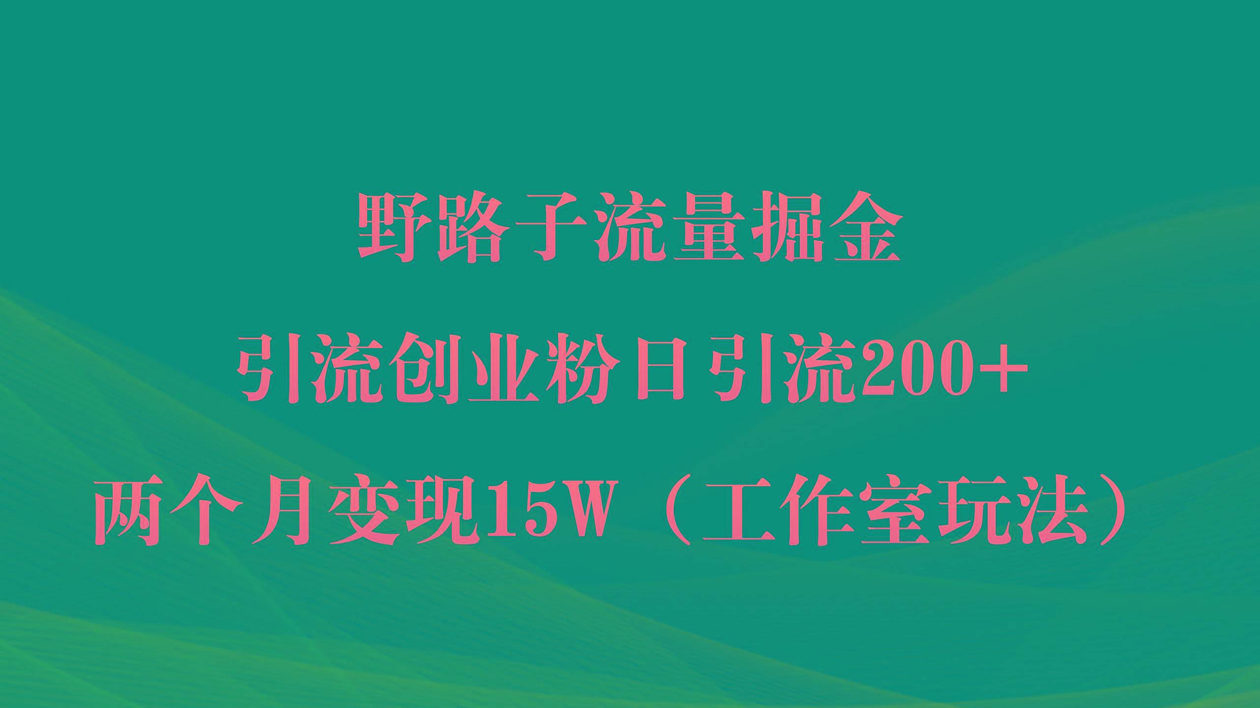 (9513期)野路子流量掘金，引流创业粉日引流200+，两个月变现15W(工作室玩法))-翻身站