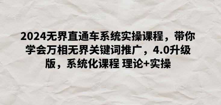 2024无界直通车系统实操课程，带你学会万相无界关键词推广，4.0升级版，系统化课程 理论+实操-翻身站