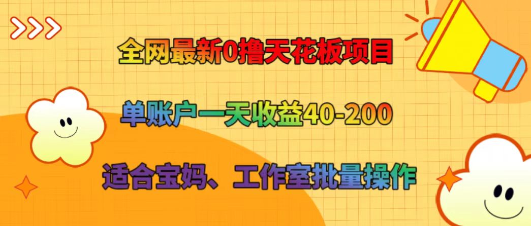 全网最新0撸天花板项目 单账户一天收益40-200 适合宝妈、工作室批量操作-翻身站