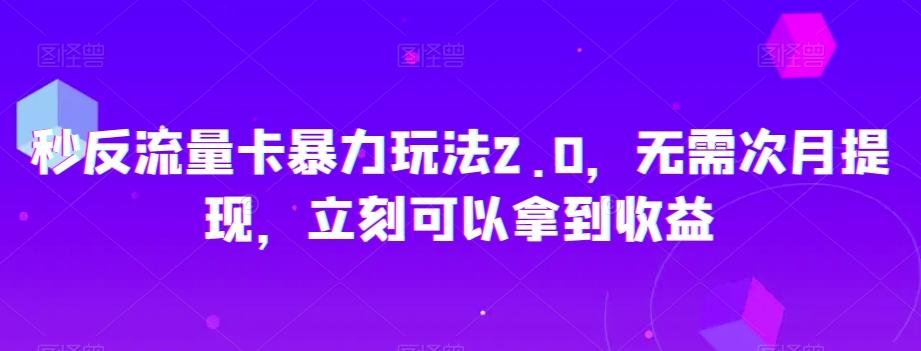 秒反流量卡暴力玩法2.0，无需次月提现，立刻可以拿到收益【揭秘】-翻身站