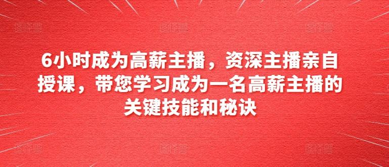 6小时成为高薪主播，资深主播亲自授课，带您学习成为一名高薪主播的关键技能和秘诀-翻身站