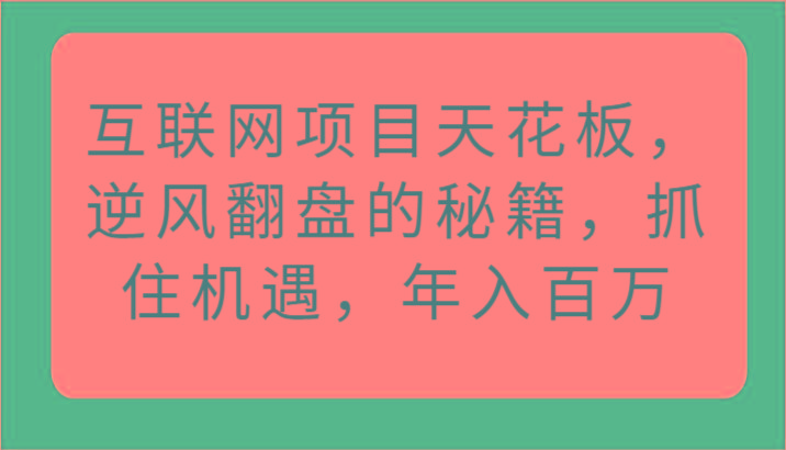 互联网项目天花板，逆风翻盘的秘籍，抓住机遇，年入百万-翻身站