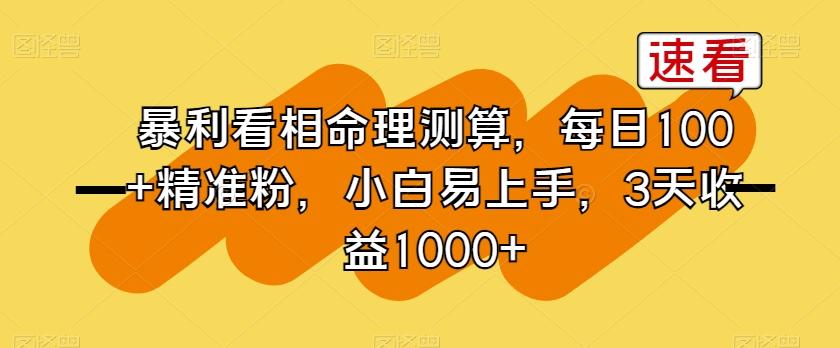 暴利看相命理测算，每日100+精准粉，小白易上手，3天收益1000+【揭秘】-翻身站