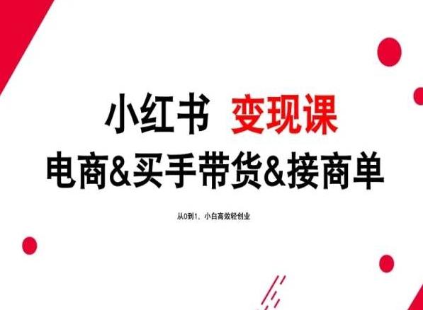 2024年最新小红书变现课，电商&买手带货&接商单，从0到1，小白高效轻创业-翻身站