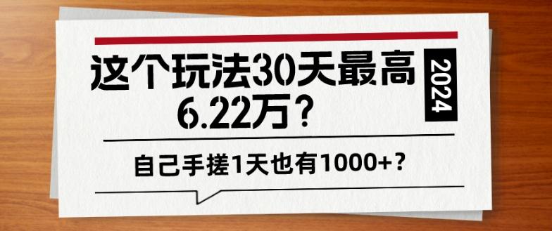 这个玩法30天最高6.22万？自己手搓1天也有1000+？-翻身站