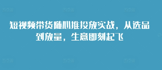 短视频带货随心推投放实战，从选品到放量，生意即刻起飞-翻身站