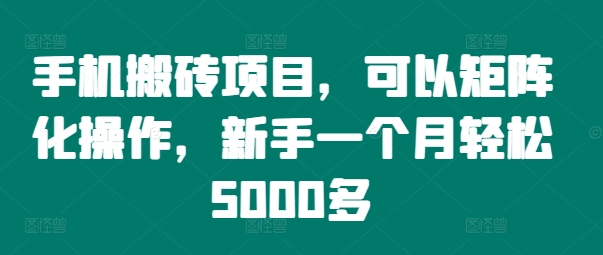 手机搬砖项目，可以矩阵化操作，新手一个月轻松5000多-翻身站