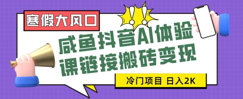 寒假大风口咸鱼抖音AI体验课链接搬砖变现，全网首发冷门项目，小白可日入2K+【揭秘】-翻身站