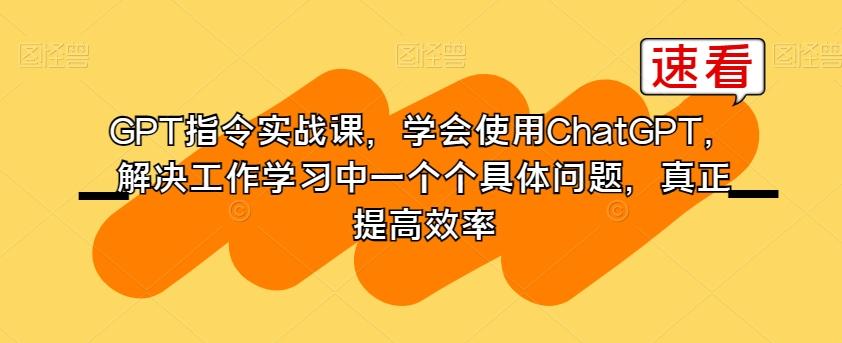 GPT指令实战课，学会使用ChatGPT，解决工作学习中一个个具体问题，真正提高效率-翻身站