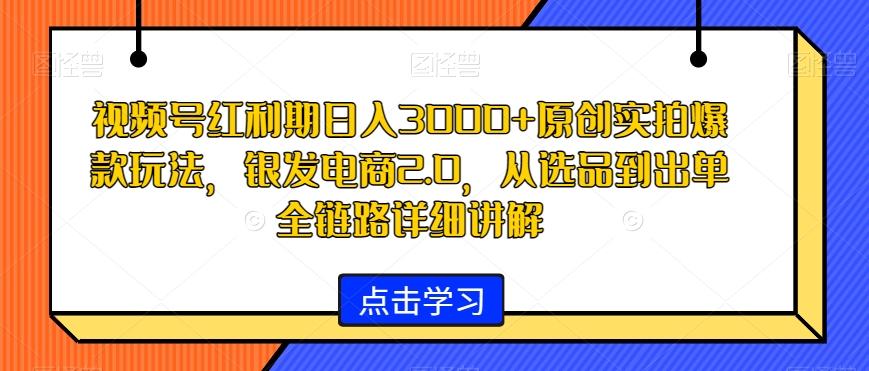 视频号红利期日入3000+原创实拍爆款玩法，银发电商2.0，从选品到出单全链路详细讲解【揭秘】-翻身站