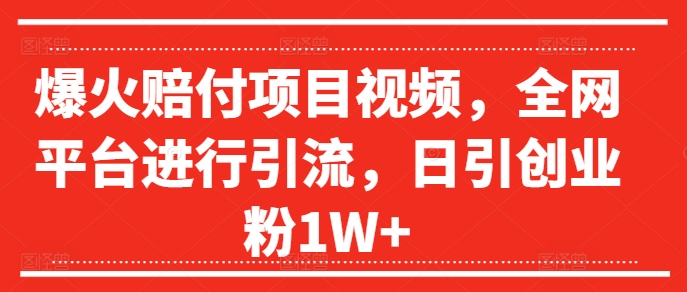 爆火赔付项目视频，全网平台进行引流，日引创业粉1W+【揭秘】-翻身站