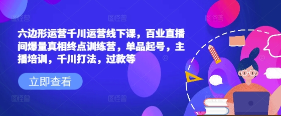 六边形运营千川运营线下课，百业直播间爆量真相终点训练营，单品起号，主播培训，千川打法，过款等-翻身站
