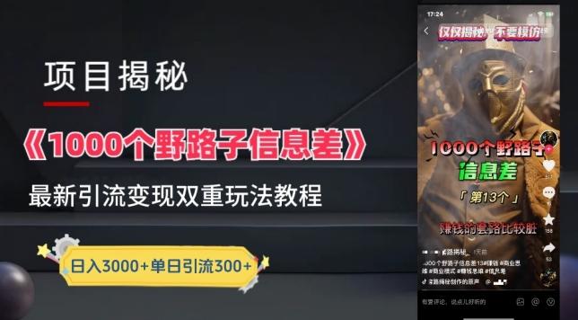 一千个野路子信息差最新玩法教程-变现+引流的玩法具体拆解【揭秘】-翻身站
