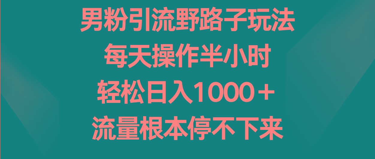 男粉引流野路子玩法，每天操作半小时轻松日入1000＋，流量根本停不下来-翻身站