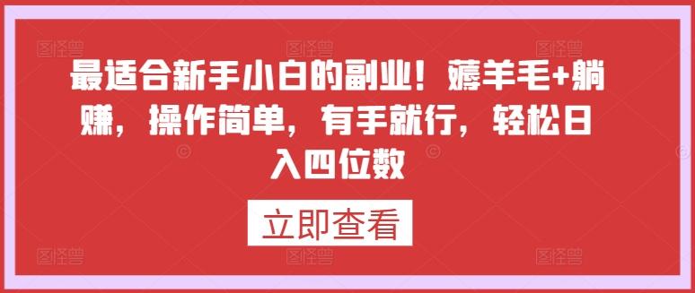 最适合新手小白的副业！薅羊毛+躺赚，操作简单，有手就行，轻松日入四位数【揭秘】-翻身站