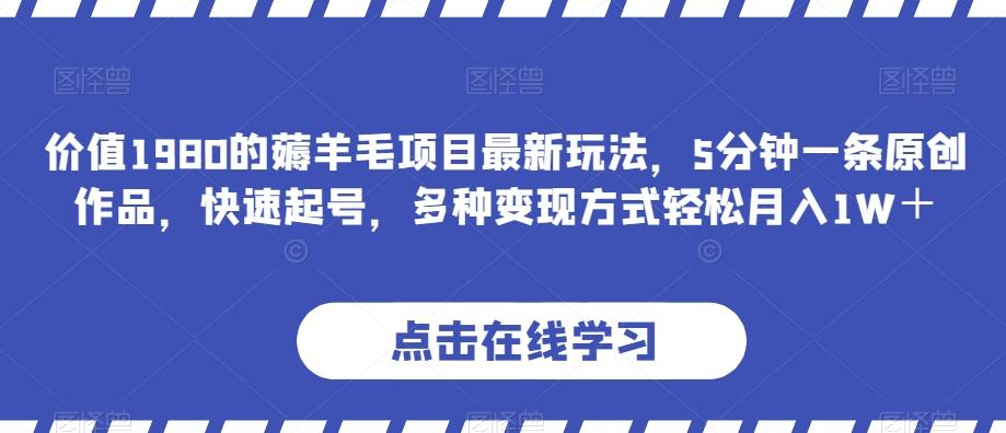 价值1980的薅羊毛项目最新玩法，5分钟一条原创作品，快速起号，多种变现方式轻松月入1W＋【揭秘】-翻身站