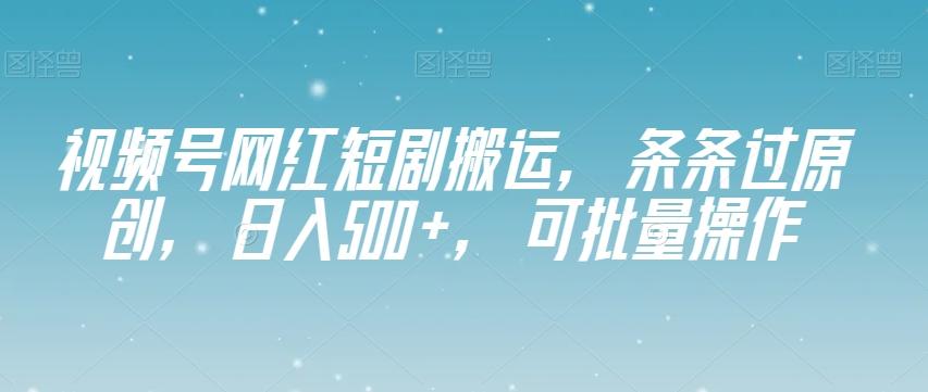 视频号网红短剧搬运，条条过原创，日入500+，可批量操作【揭秘】-翻身站