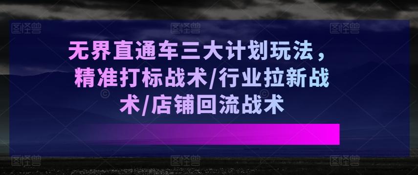 无界直通车三大计划玩法，精准打标战术/行业拉新战术/店铺回流战术-翻身站