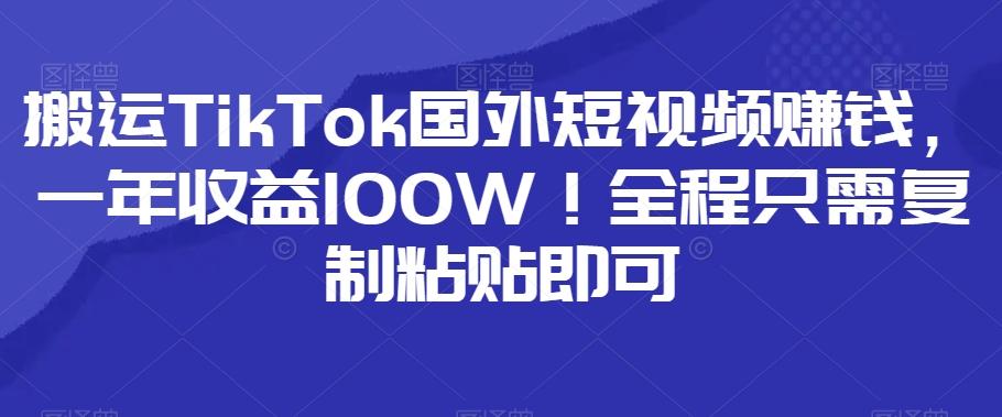 搬运TikTok国外短视频赚钱，一年收益100W！全程只需复制粘贴即可-翻身站