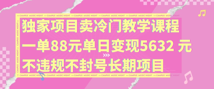 独家项目卖冷门教学课程一单88元单日变现5632元违规不封号长期项目【揭秘】-翻身站