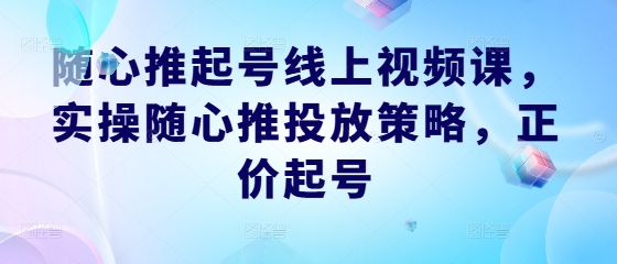 随心推起号线上视频课，实操随心推投放策略，正价起号-翻身站