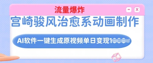 宫崎骏风治愈系动画制作，AI软件一键生成原创视频流量爆炸，单日变现多张，详细实操流程-翻身站