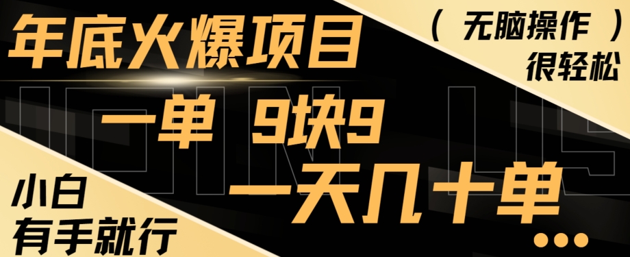 年底火爆项目，一单9.9，一天几十单，只需一部手机，傻瓜式操作，小白有手就行-翻身站