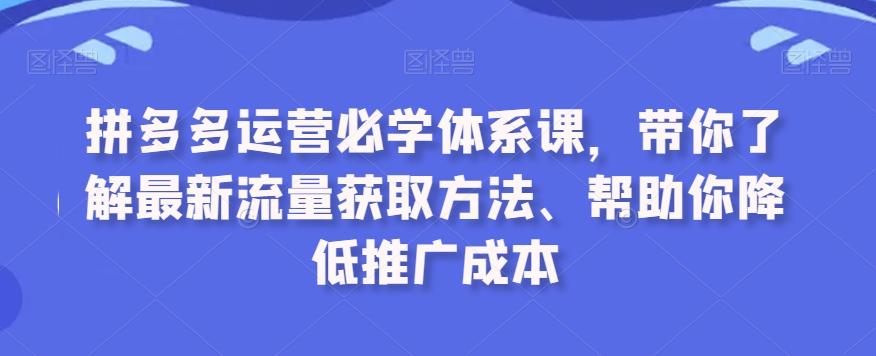 拼多多运营必学体系课，带你了解最新流量获取方法、帮助你降低推广成本-翻身站