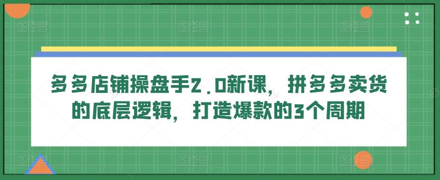 多多店铺操盘手2.0新课，拼多多卖货的底层逻辑，打造爆款的3个周期-翻身站