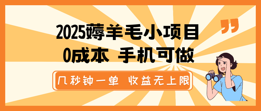 2025薅羊毛小项目，0成本 手机可做，几秒钟一单，收益无上限-翻身站