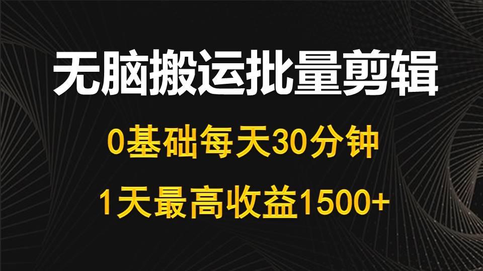(10008期)每天30分钟，0基础无脑搬运批量剪辑，1天最高收益1500+-翻身站