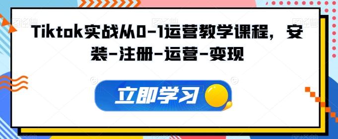 Tiktok实战从0-1运营教学课程，安装-注册-运营-变现-翻身站