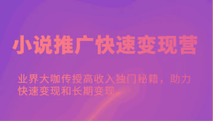 小说推广快速变现营-业界大咖传授高收入独门秘籍，助力快速变现和长期变现。-翻身站