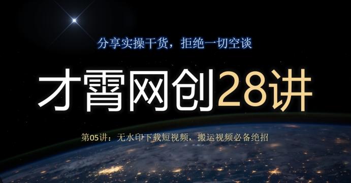 才霄网创28讲第05讲：无水印下载短视频，搬运视频必备绝招-翻身站
