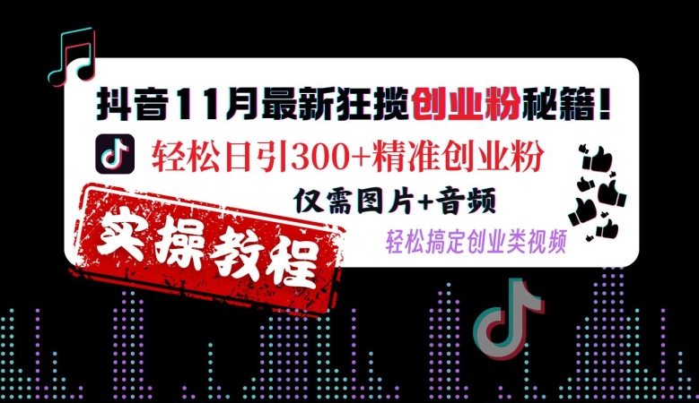 抖音11月最新狂揽创业粉秘籍，轻松日引300+精准创业粉，仅需图片+音频，轻松搞定创业类视频-翻身站