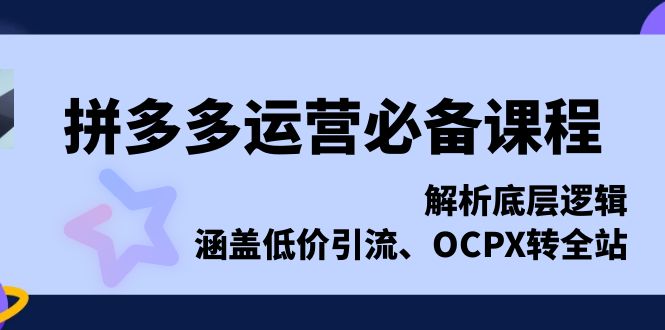 拼多多运营必备课程，解析底层逻辑，涵盖低价引流、OCPX转全站-翻身站
