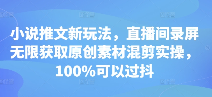小说推文新玩法，直播间录屏无限获取原创素材混剪实操，100%可以过抖-翻身站
