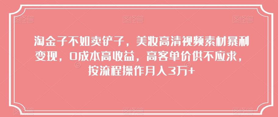 淘金子不如卖铲子，美妆高清视频素材暴利变现，0成本高收益，高客单价供不应求，按流程操作月入3万+【揭秘】-翻身站