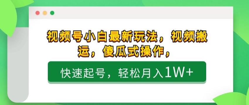 视频号小白最新玩法，视频搬运，傻瓜式操作，快速起号，轻松月入1W+-翻身站