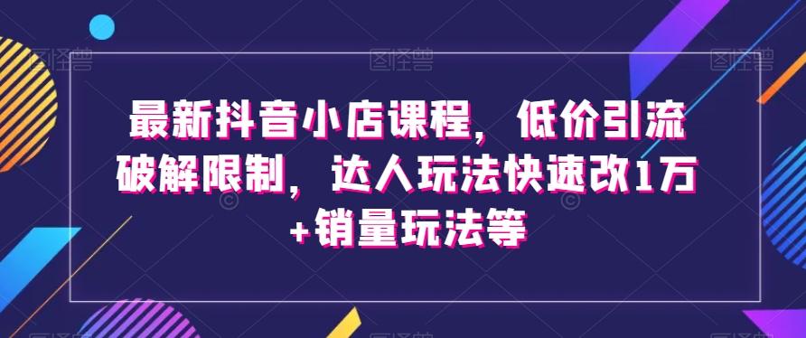 最新抖音小店课程，低价引流破解限制，达人玩法快速改1万+销量玩法等-翻身站