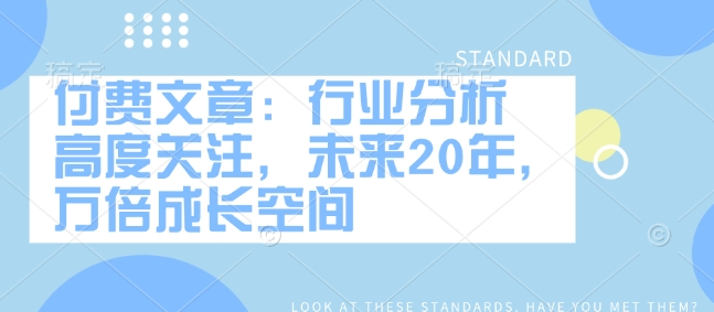 付费文章：行业分析 高度关注，未来20年，万倍成长空间-翻身站