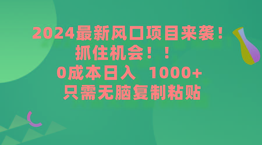 (9899期)2024最新风口项目来袭，抓住机会，0成本一部手机日入1000+，只需无脑复…-翻身站