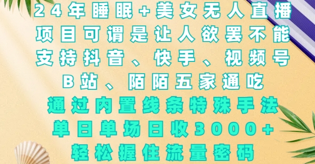 2024年睡眠+美女无人直播，通过内置线条特殊手法，单场日收3k+，轻松握住流量密码【揭秘】-翻身站