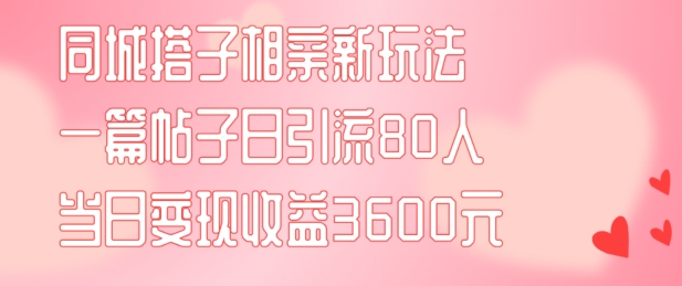 同城搭子相亲新玩法一篇帖子引流80人当日变现3600元(项目教程+实操教程)【揭秘】-翻身站
